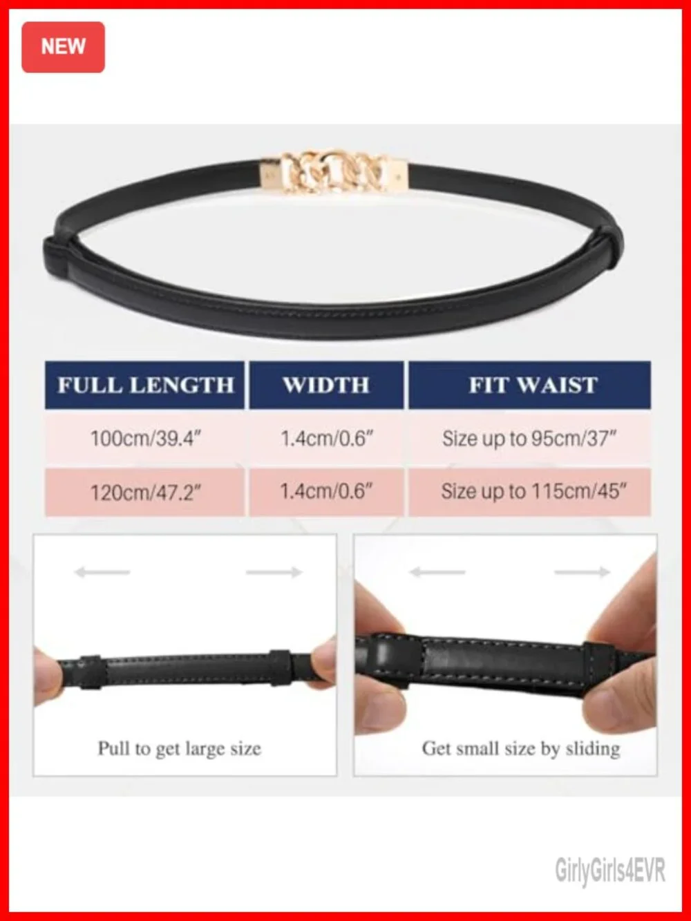 Skinny PU Leather Belt with Gold Buckle for Dresses